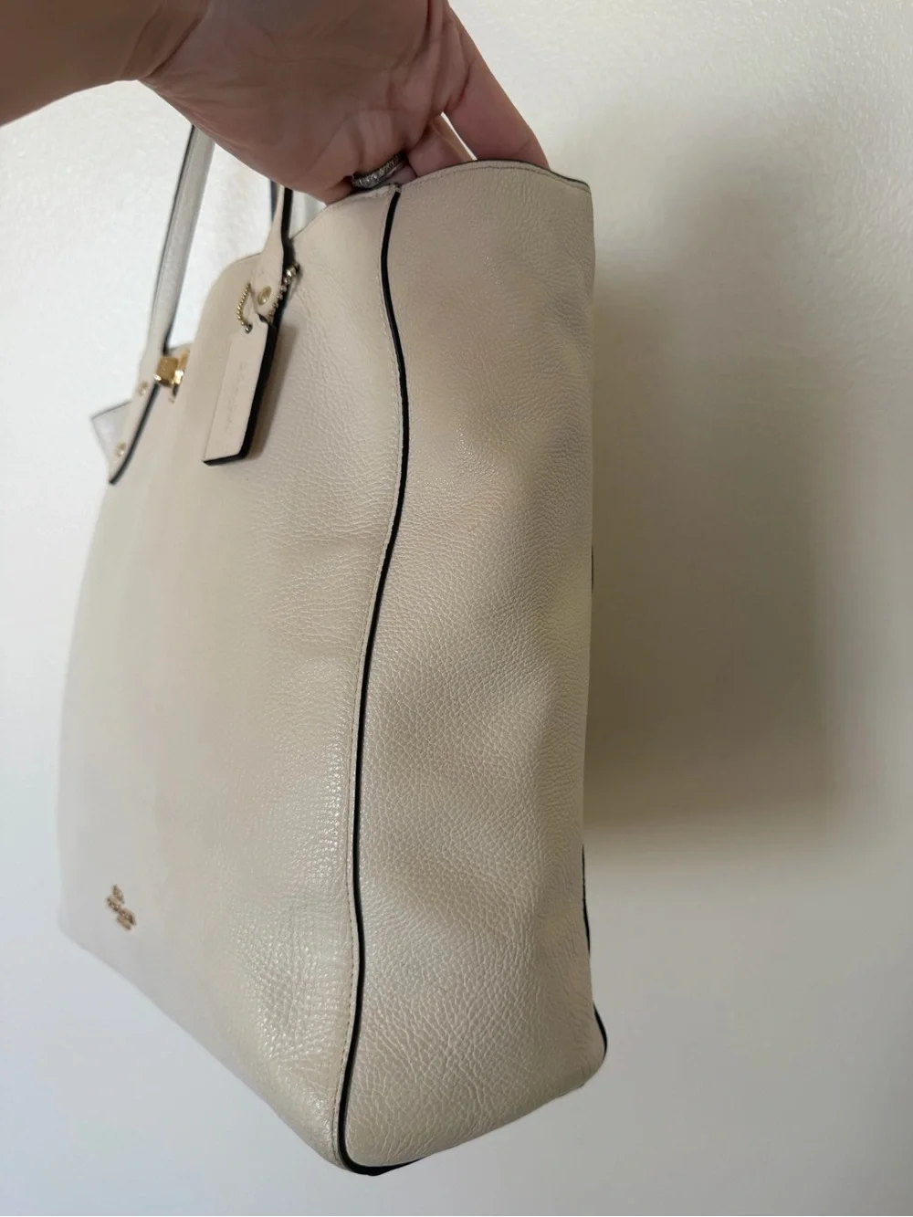 COACH Pebble Leather Town Tote in Chalk White F12184